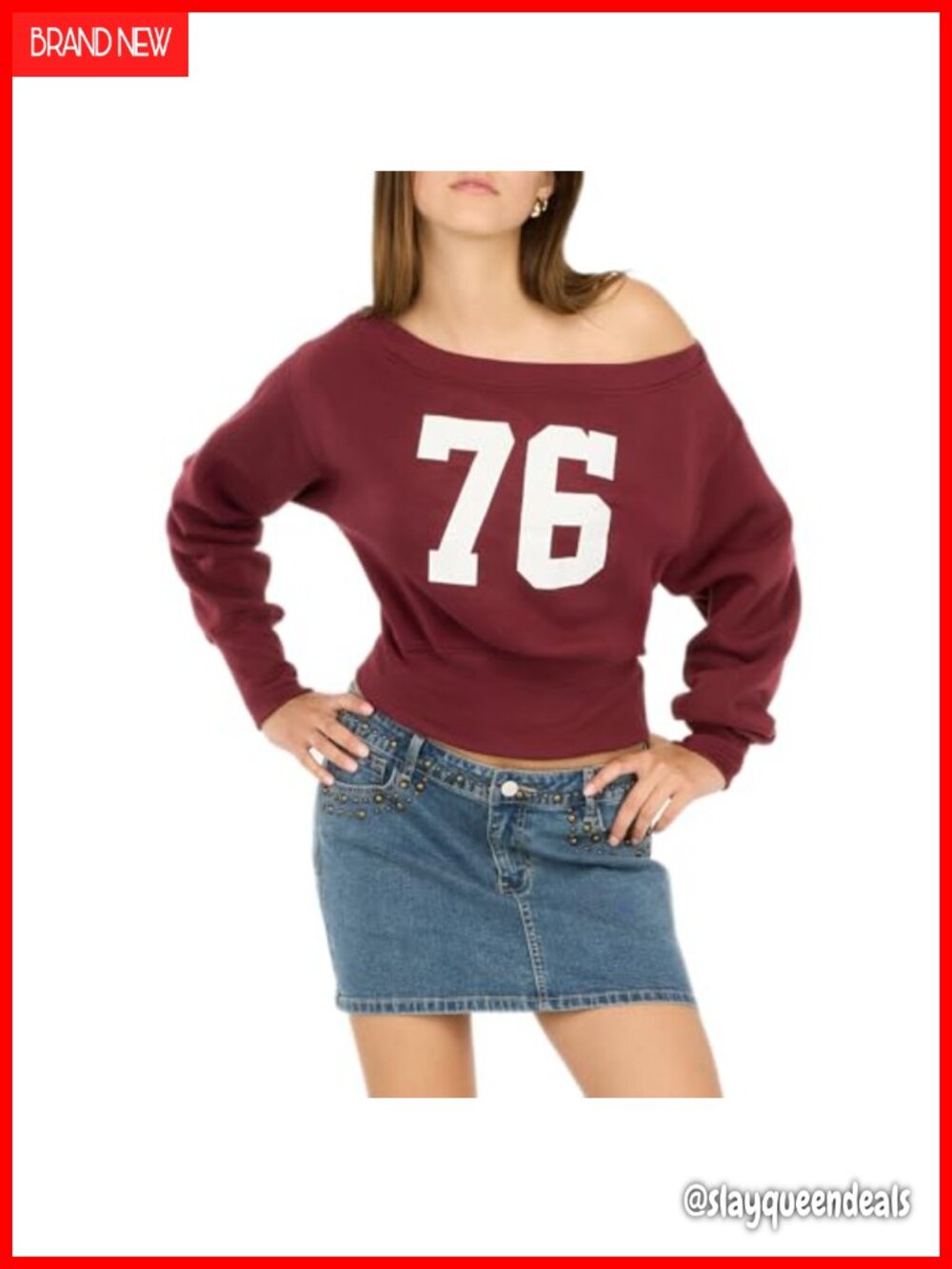 Off-Shoulder Fleece Sweatshirt Crewneck Graphic Print